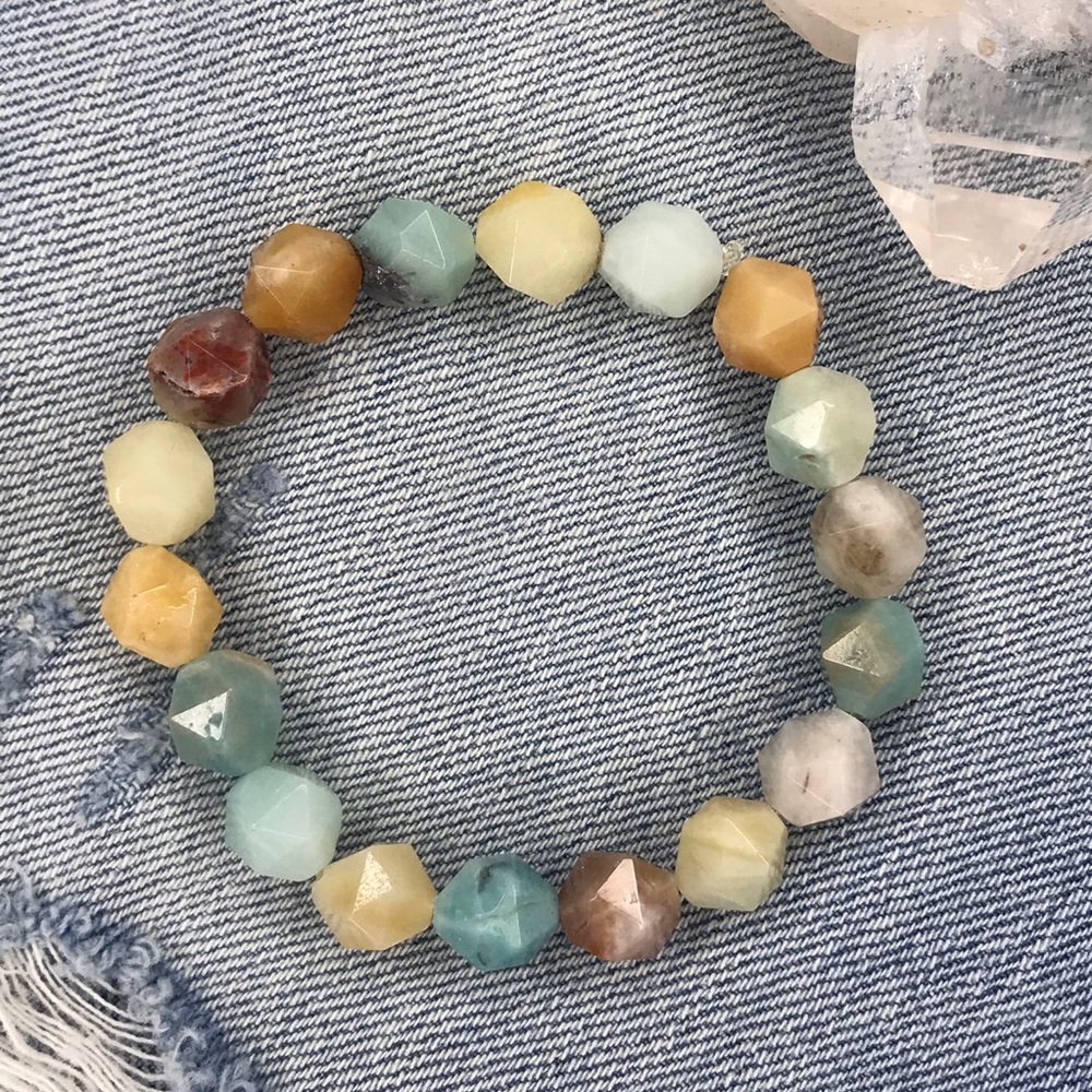 Amazonite Calming Chunky Star Cut Healing Bracelet